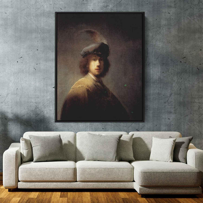 Self-Portrait in a Plumed Hat (1629) by Rembrandt - Canvas Artwork