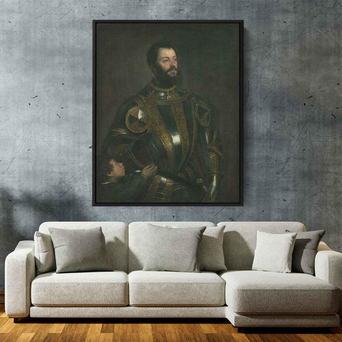 Portrait of Alfonso d`Avalos , in Armor with a Page by Titian - Canvas Artwork