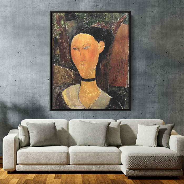 Woman with Velvet Ribbon (The Black Border) (1915) by Amedeo Modigliani - Canvas Artwork