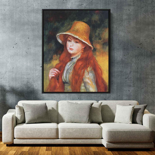 Young Girl in a Straw Hat (1884) by Pierre-Auguste Renoir - Canvas Artwork