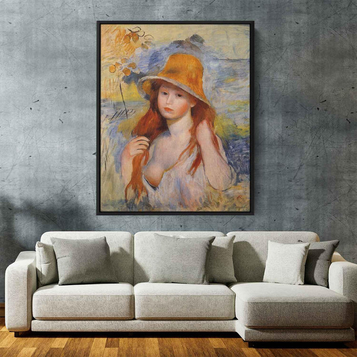 Young Woman in a Straw Hat (1884) by Pierre-Auguste Renoir - Canvas Artwork