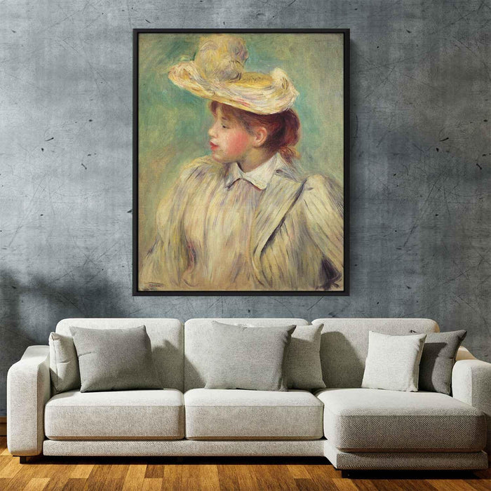Young Woman in a Straw Hat by Pierre-Auguste Renoir - Canvas Artwork