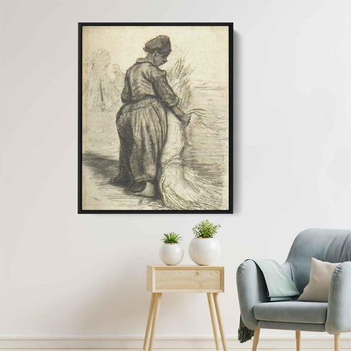 Peasant Woman, Binding a Sheaf of Grain by Vincent van Gogh - Canvas Artwork