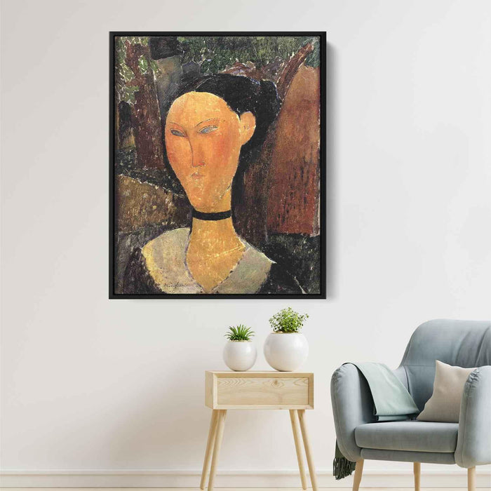 Woman with Velvet Ribbon (The Black Border) (1915) by Amedeo Modigliani - Canvas Artwork