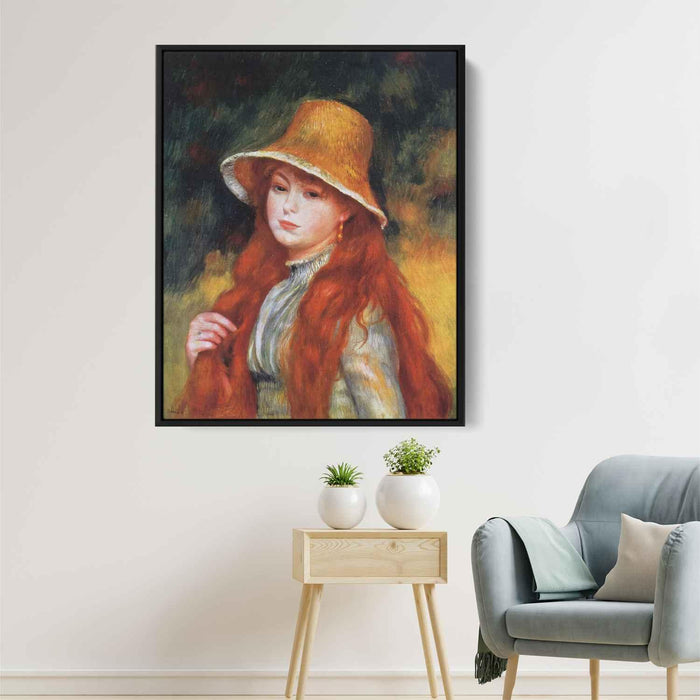 Young Girl in a Straw Hat (1884) by Pierre-Auguste Renoir - Canvas Artwork