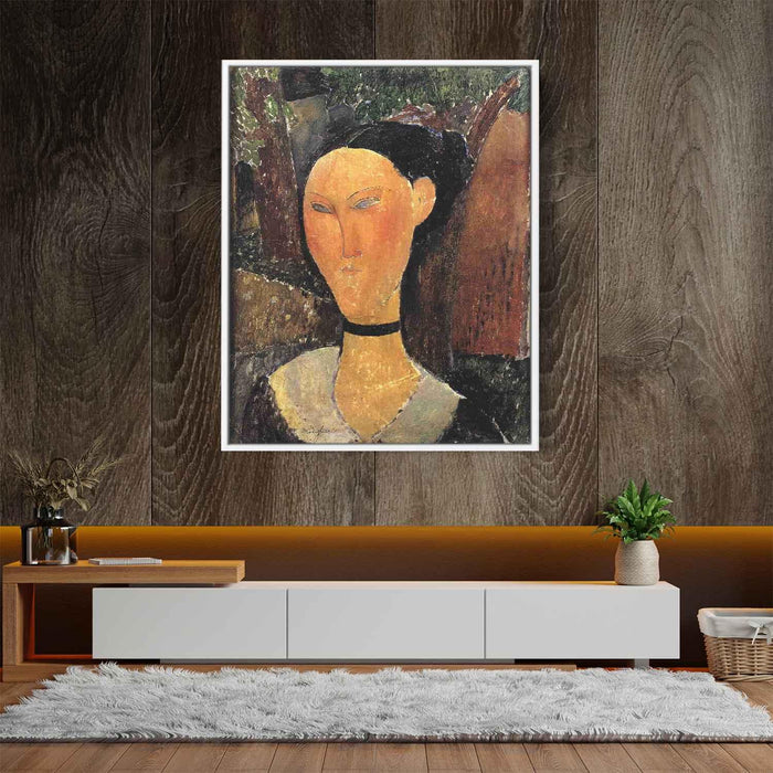 Woman with Velvet Ribbon (The Black Border) (1915) by Amedeo Modigliani - Canvas Artwork