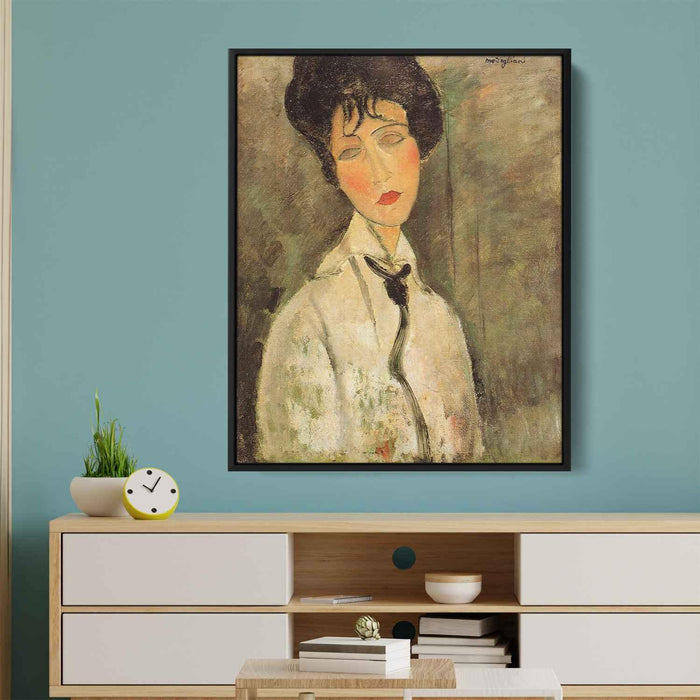 Portrait of a Woman in a Black Tie (1917) by Amedeo Modigliani - Canvas Artwork