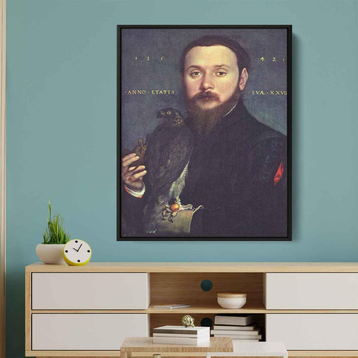 Portrait of Nobleman with a falcon (1542) by Hans Holbein the Younger - Canvas Artwork