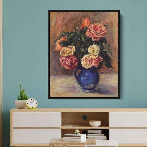 Roses in a Blue Vase (1900) by Pierre-Auguste Renoir - Canvas Artwork