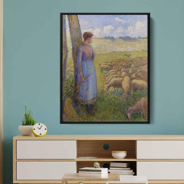Shepherdess and Sheep (1887) by Camille Pissarro - Canvas Artwork