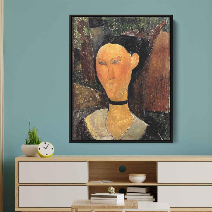 Woman with Velvet Ribbon (The Black Border) (1915) by Amedeo Modigliani - Canvas Artwork