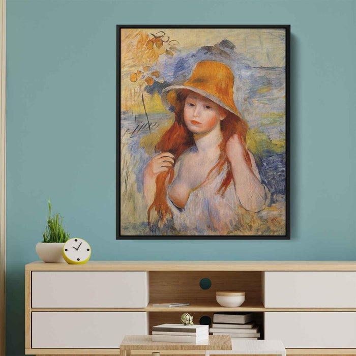 Young Woman in a Straw Hat (1884) by Pierre-Auguste Renoir - Canvas Artwork