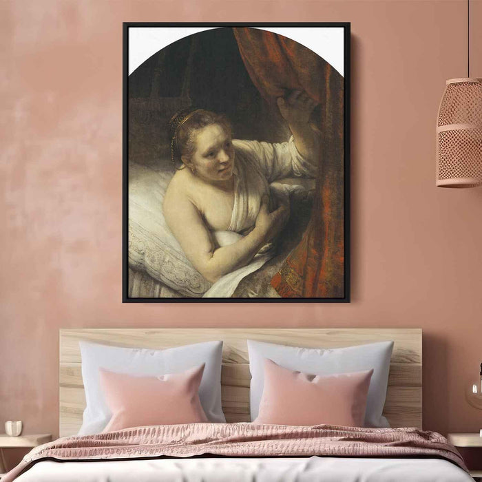 Woman in bed (1645) by Rembrandt - Canvas Artwork