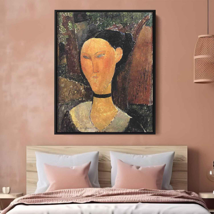 Woman with Velvet Ribbon (The Black Border) (1915) by Amedeo Modigliani - Canvas Artwork