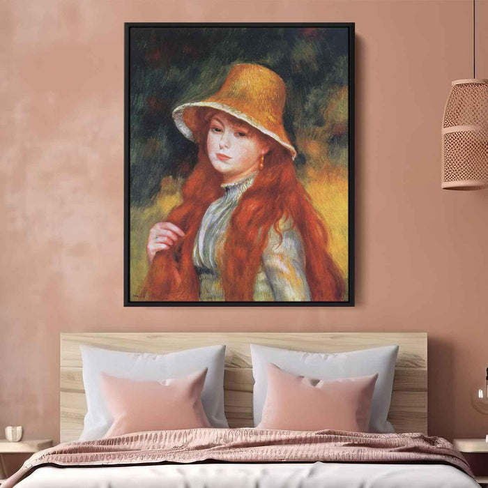 Young Girl in a Straw Hat (1884) by Pierre-Auguste Renoir - Canvas Artwork