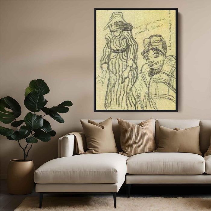 Sketch of a Lady with Striped Dress and Hat and of Another Lady, Half-Figure by Vincent van Gogh - Canvas Artwork