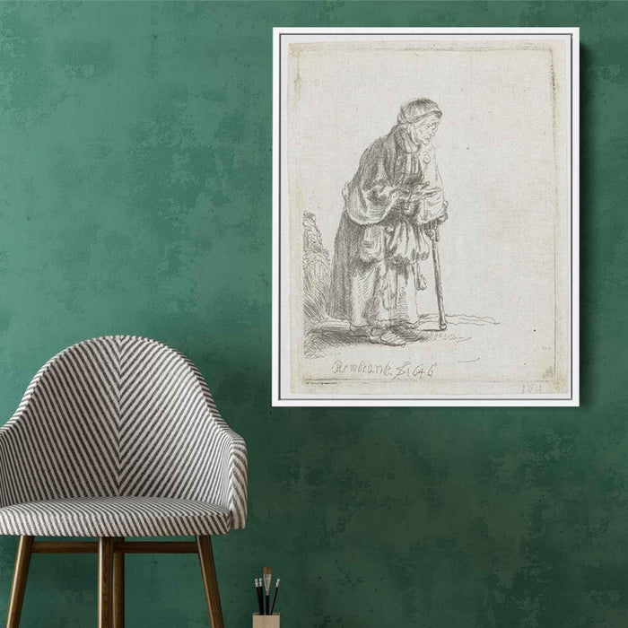 Beggar woman leaning on a stick (1646) by Rembrandt - Canvas Artwork