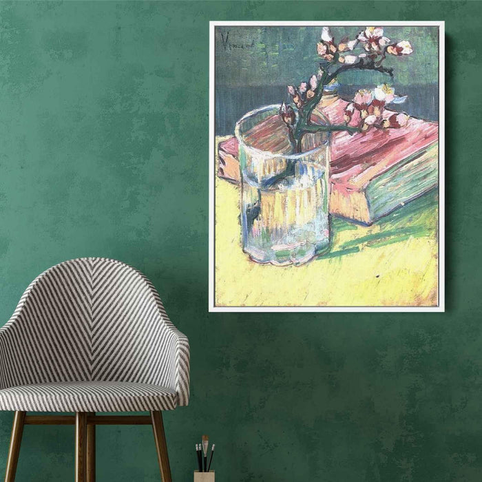 Blossoming Almond Branch in a Glass with a Book (1888) by Vincent van Gogh - Canvas Artwork