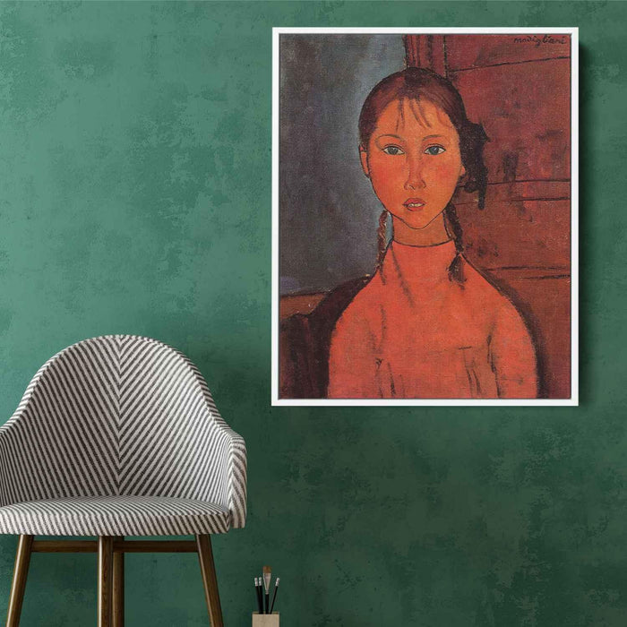 Girl with Pigtails (1918) by Amedeo Modigliani - Canvas Artwork