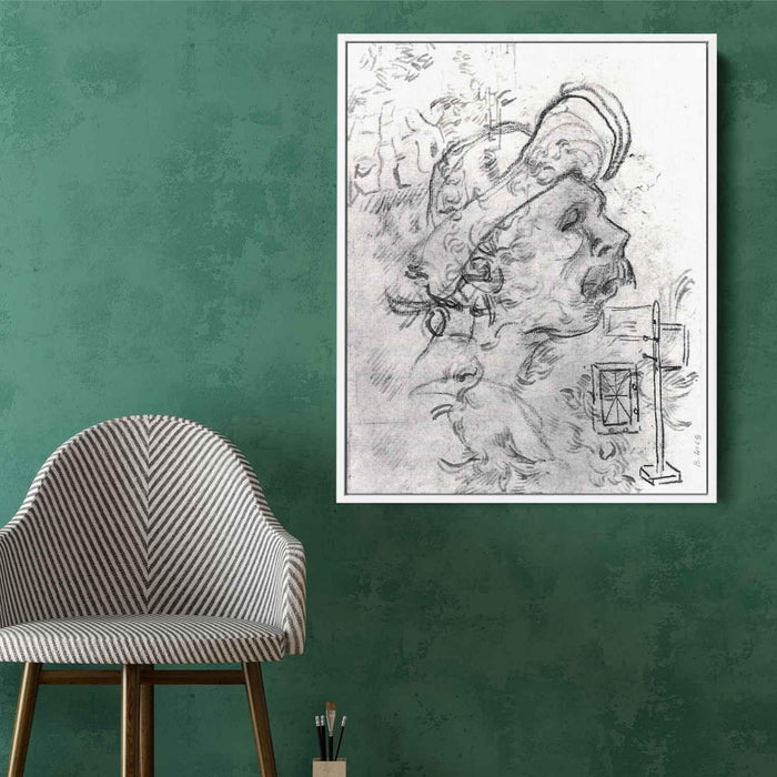 Head of a Man with a Hat, a Perspective Frame, and Other Sketches by Vincent van Gogh - Canvas Artwork