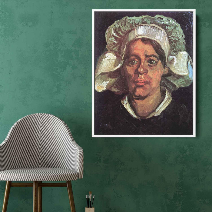 Head of a Peasant Woman with White Cap (1885) by Vincent van Gogh - Canvas Artwork