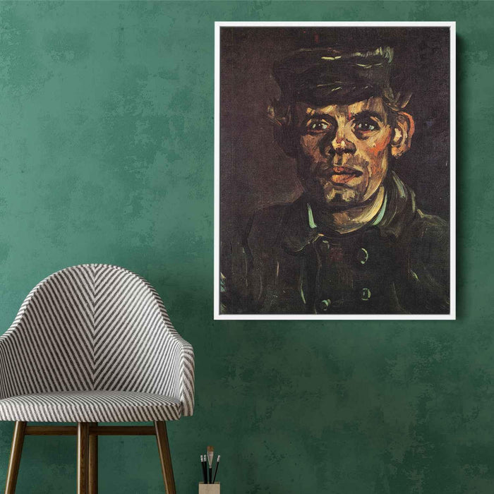 Head of a Young Peasant in a Peaked Cap (1885) by Vincent van Gogh - Canvas Artwork
