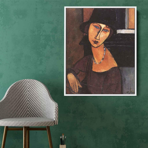 Jeanne Hebuterne with Hat and Necklace (1917) by Amedeo Modigliani - Canvas Artwork