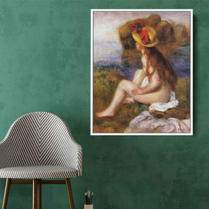 Nude in a Straw Hat (1892) by Pierre-Auguste Renoir - Canvas Artwork