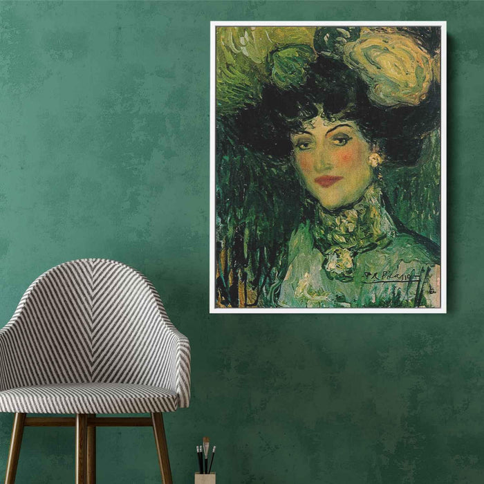 Woman with feathered hat (1901) by Pablo Picasso - Canvas Artwork
