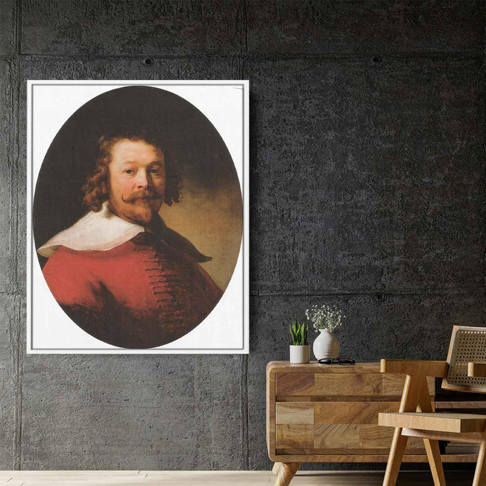 Portrait of a bearded man, bust length, in a red doublet by Rembrandt - Canvas Artwork