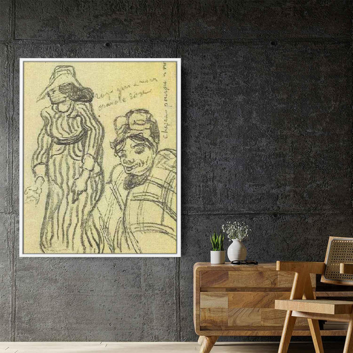 Sketch of a Lady with Striped Dress and Hat and of Another Lady, Half-Figure by Vincent van Gogh - Canvas Artwork