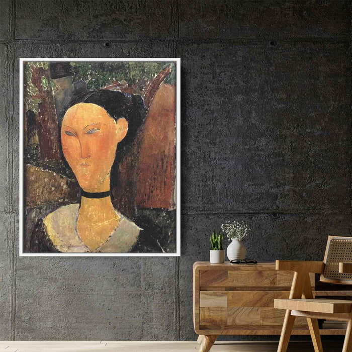 Woman with Velvet Ribbon (The Black Border) (1915) by Amedeo Modigliani - Canvas Artwork