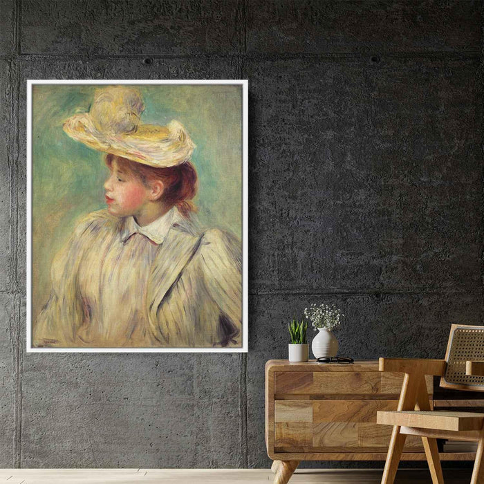 Young Woman in a Straw Hat by Pierre-Auguste Renoir - Canvas Artwork