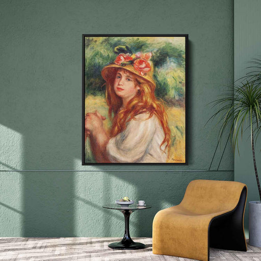 Blond in a Straw Hat(Seated Girl) by Pierre-Auguste Renoir - Canvas Artwork