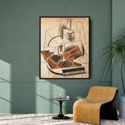 Bottle of Vieux Marc, Glass and Newspaper by Pablo Picasso - Canvas Artwork