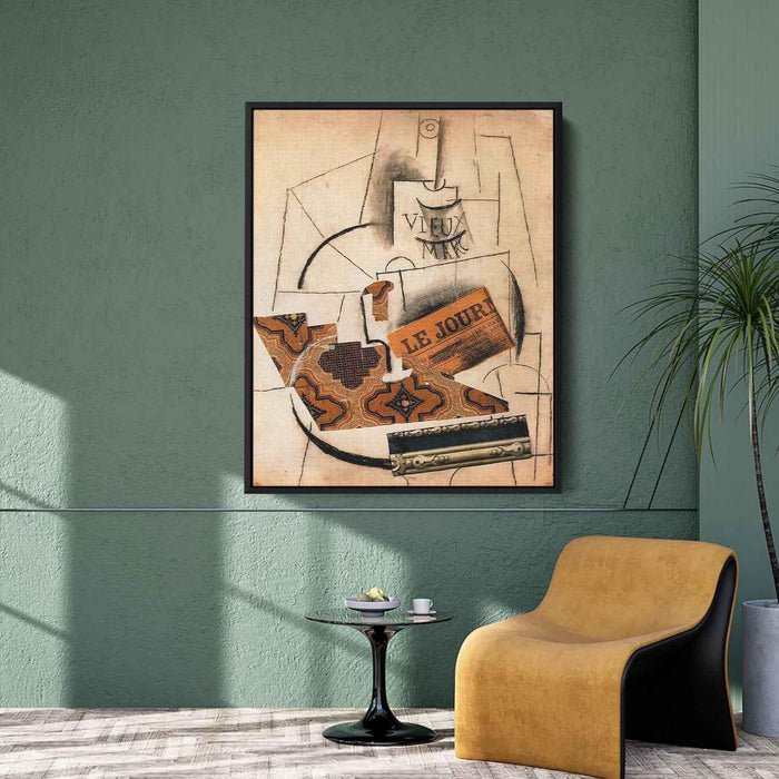 Bottle of Vieux Marc, Glass and Newspaper by Pablo Picasso - Canvas Artwork