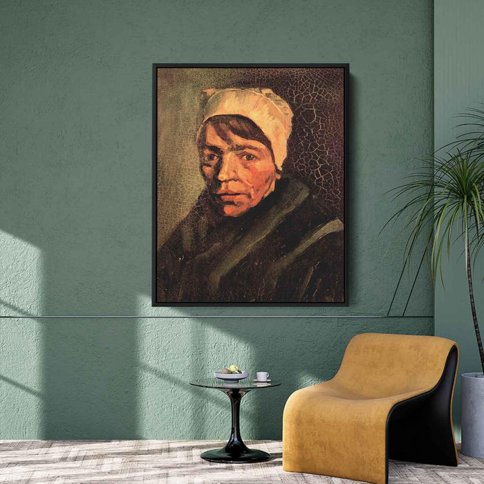 Head of a Peasant Woman with White Cap (1885) by Vincent van Gogh - Canvas Artwork