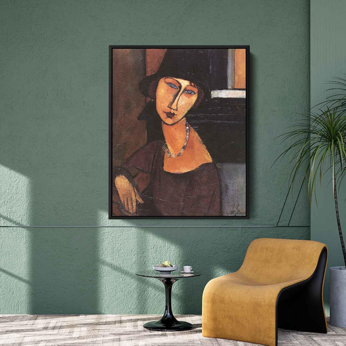 Jeanne Hebuterne with Hat and Necklace (1917) by Amedeo Modigliani - Canvas Artwork