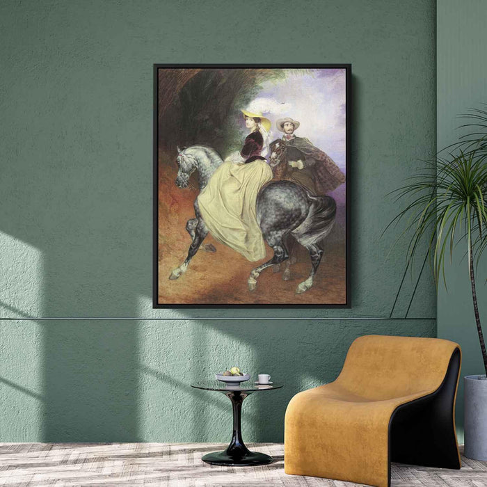 Portrait of Ye. Mussart and E. Mussart. (Riders) (1849) by Karl Bryullov - Canvas Artwork