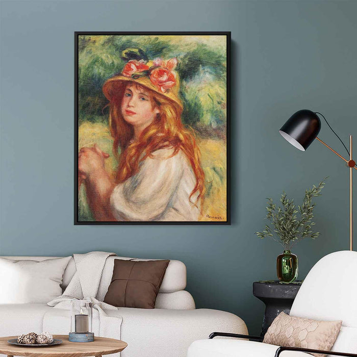 Blond in a Straw Hat(Seated Girl) by Pierre-Auguste Renoir - Canvas Artwork