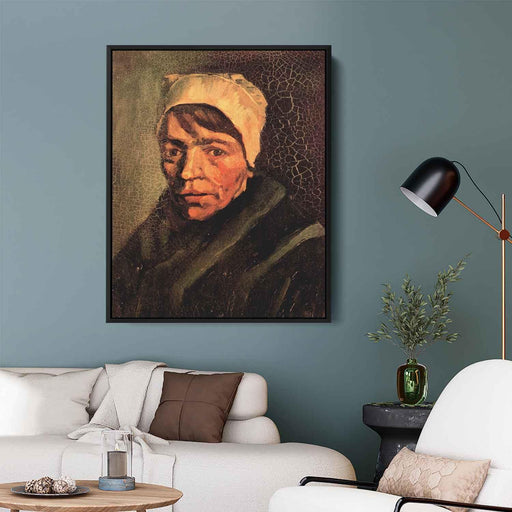 Head of a Peasant Woman with White Cap (1885) by Vincent van Gogh - Canvas Artwork