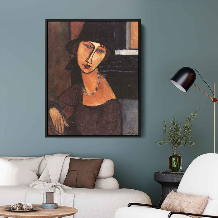 Jeanne Hebuterne with Hat and Necklace (1917) by Amedeo Modigliani - Canvas Artwork