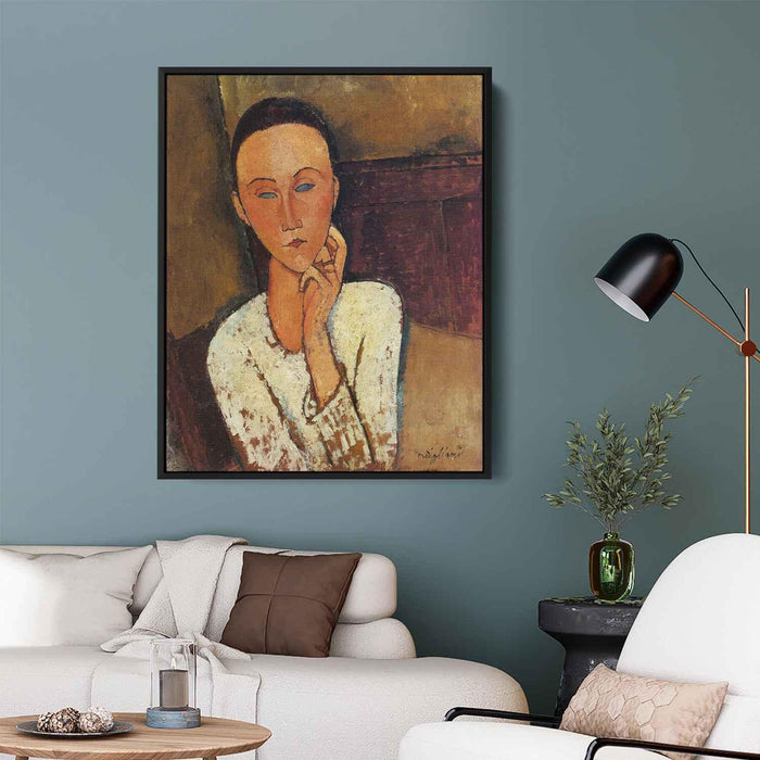 Lunia Czechowska with her left hand on her cheek (1918) by Amedeo Modigliani - Canvas Artwork