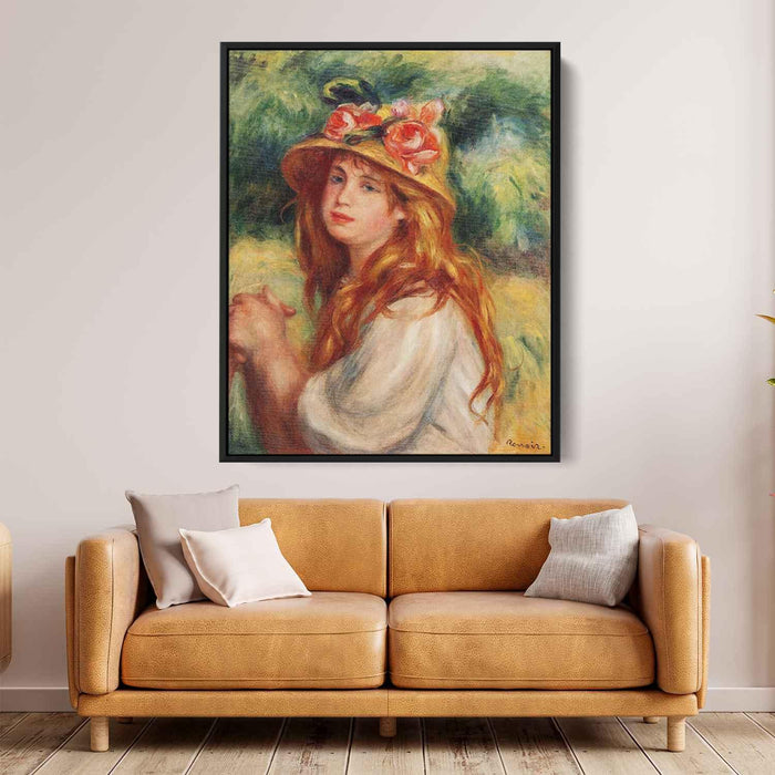 Blond in a Straw Hat(Seated Girl) by Pierre-Auguste Renoir - Canvas Artwork