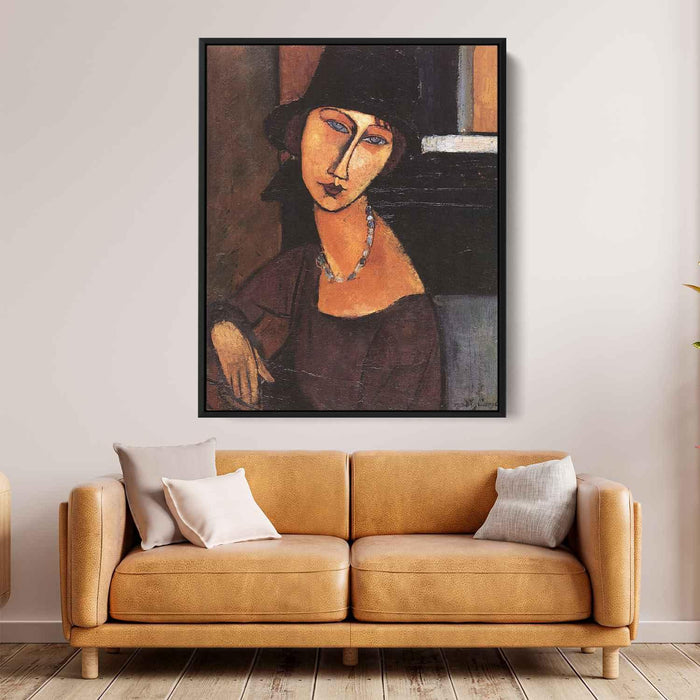 Jeanne Hebuterne with Hat and Necklace (1917) by Amedeo Modigliani - Canvas Artwork