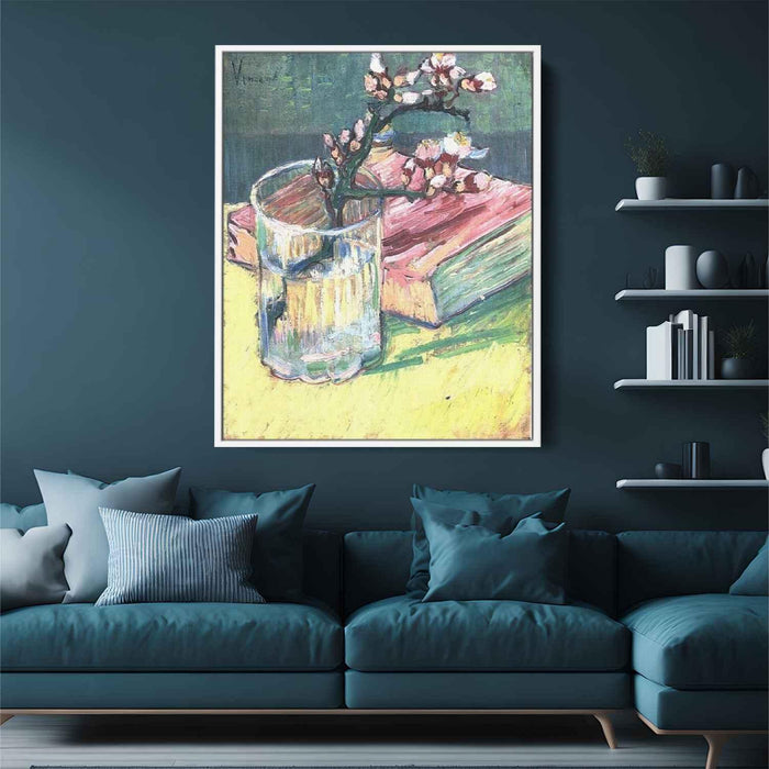 Blossoming Almond Branch in a Glass with a Book (1888) by Vincent van Gogh - Canvas Artwork