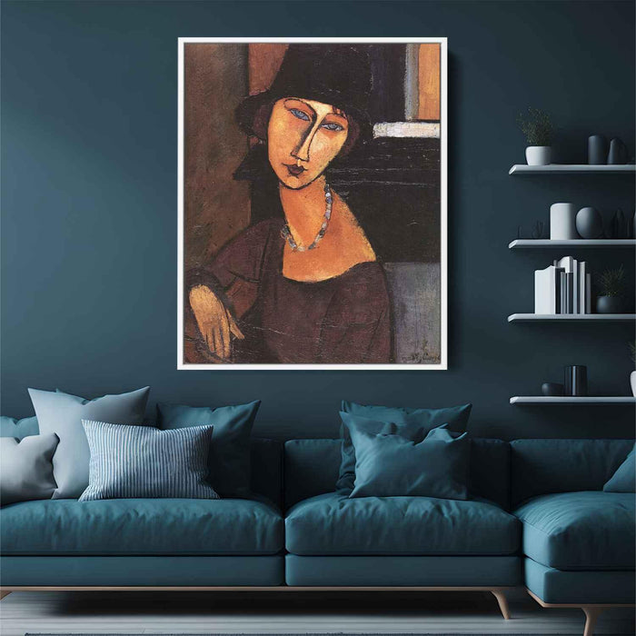 Jeanne Hebuterne with Hat and Necklace (1917) by Amedeo Modigliani - Canvas Artwork