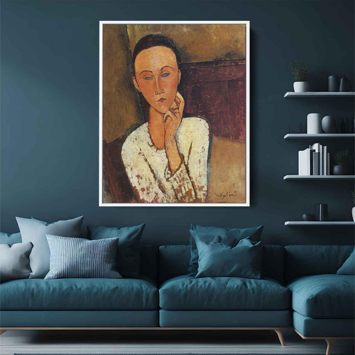 Lunia Czechowska with her left hand on her cheek (1918) by Amedeo Modigliani - Canvas Artwork