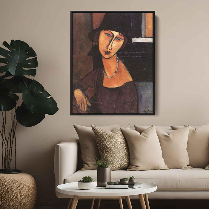 Jeanne Hebuterne with Hat and Necklace (1917) by Amedeo Modigliani - Canvas Artwork