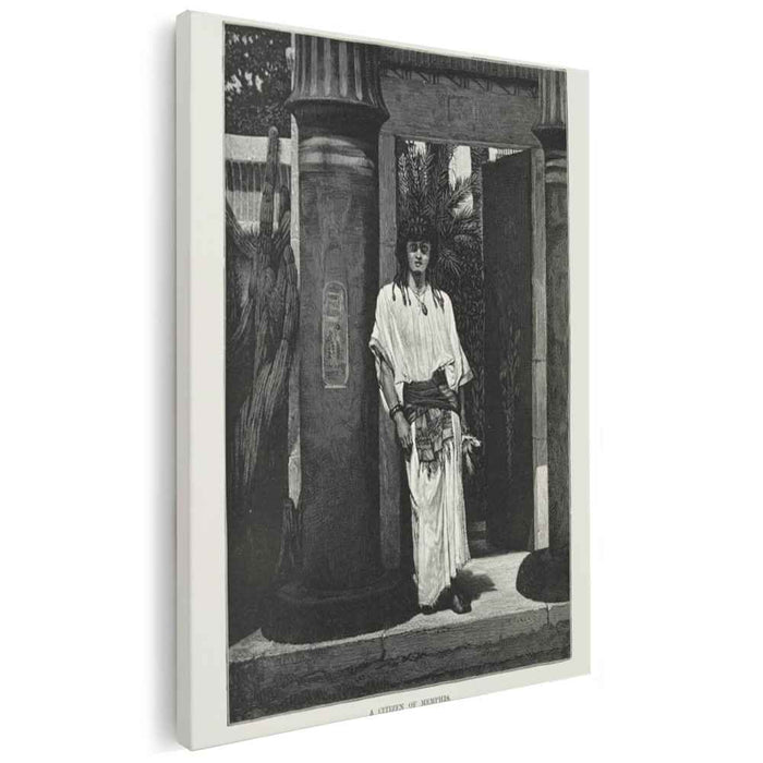 A man dressed in white robes and a thick belt, leaning against a pillar by Sir Lawrence Alma-Tadema